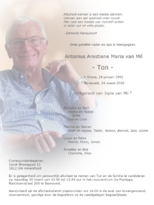 Ton van Mil Rouwkaart